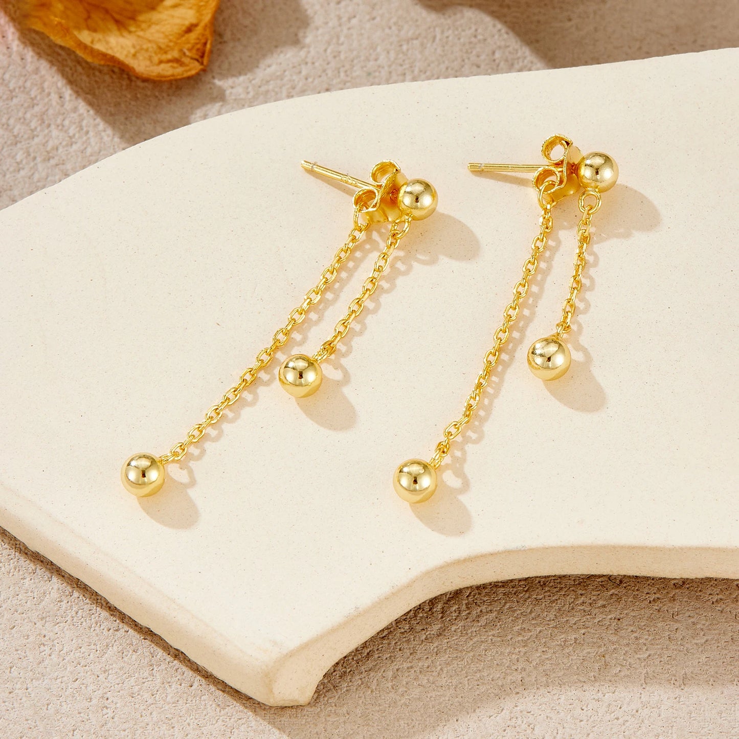Etterna Gold/Silver Bead Long Necklace Earrings Chain Set