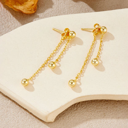 Etterna Gold/Silver Bead Long Necklace Earrings Chain Set
