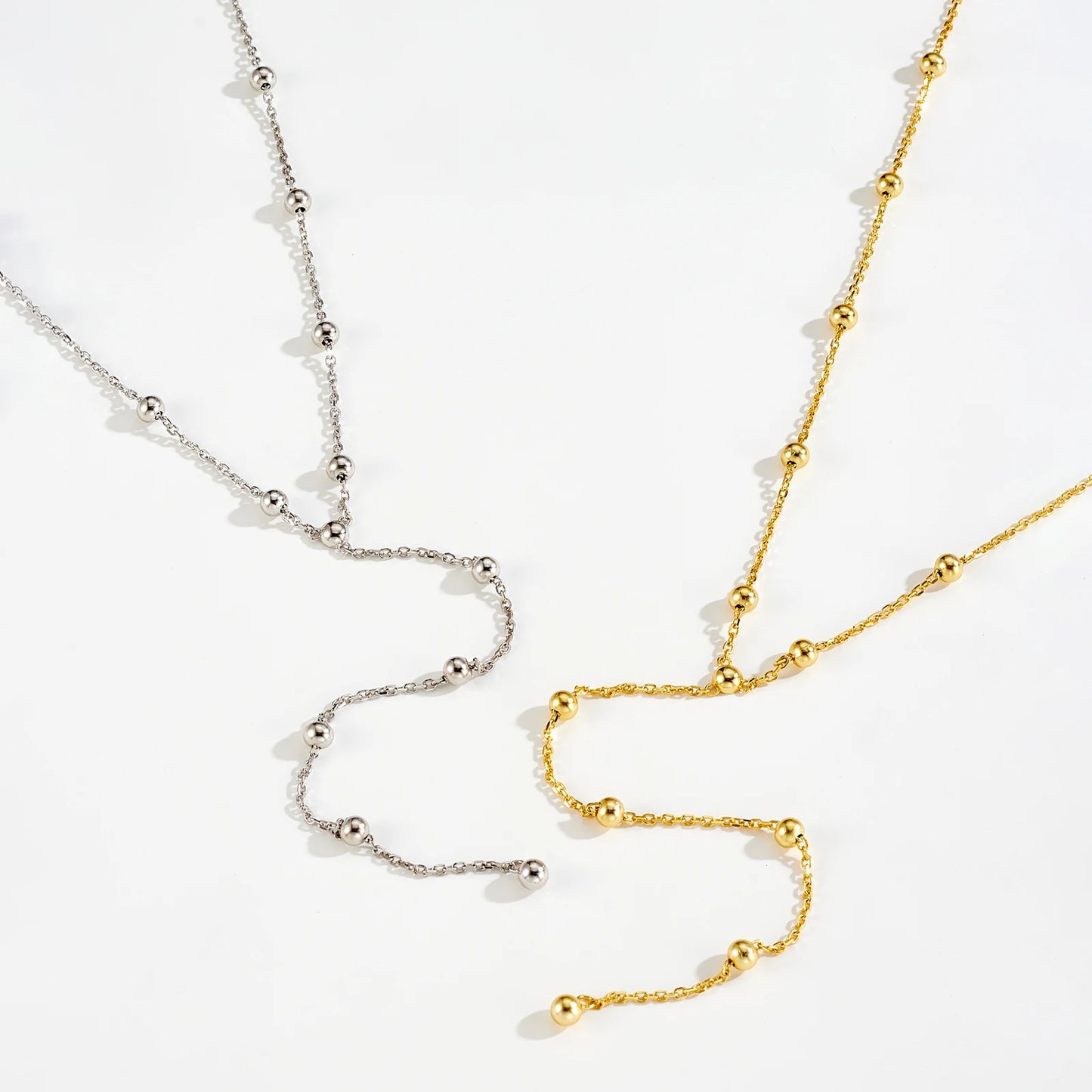 Etterna Gold/Silver Bead Long Necklace Earrings Chain Set