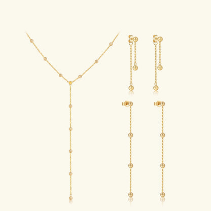 Etterna Gold/Silver Bead Long Necklace Earrings Chain Set